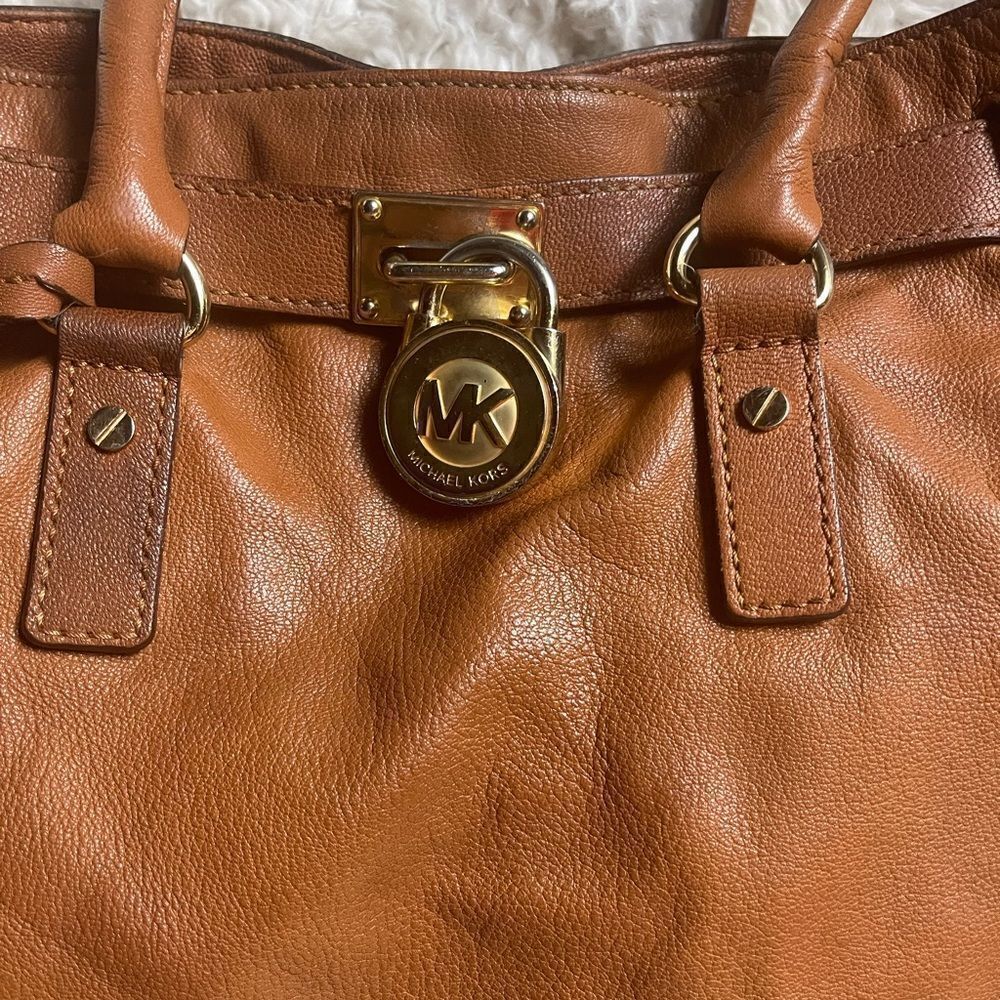 MICHAEL KORS Hamilton Brown Pebbled Leather large Tote  /Shoulder Bag. - Picture 7 of 16